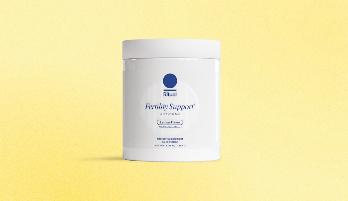 Jar of Ritual's Fertility Support with a yellow background.